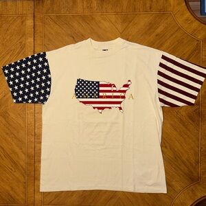 Vintage American Flag Sleeves Single Stitch T-Shirt 2XL USA Stars Stripes 80s/90